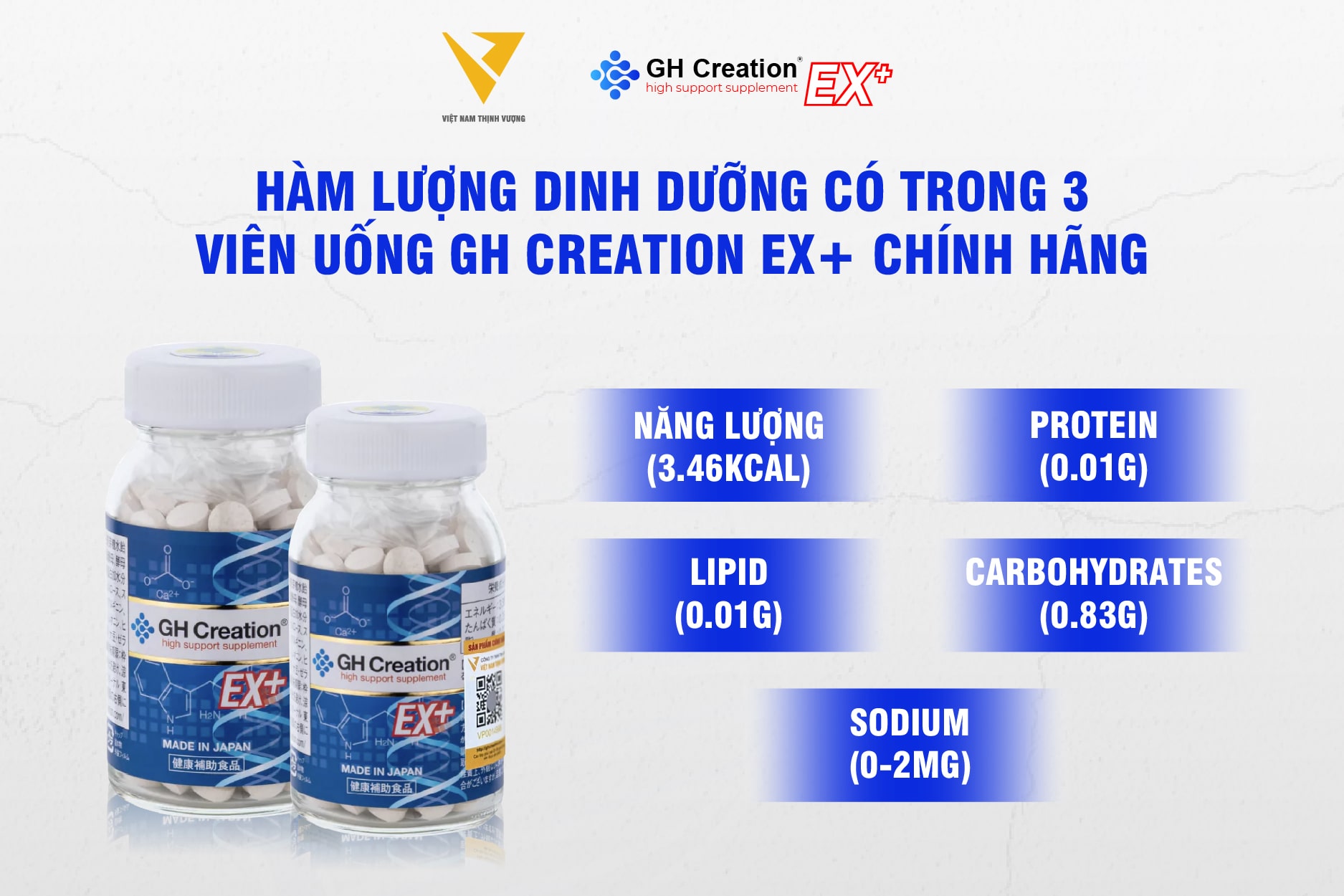 Hàm lượng dinh dưỡng có trong 3 viên uống GH Creation EX+ chính hãng